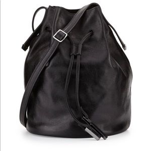 Halston Heritags leather bucket drawstring bag.